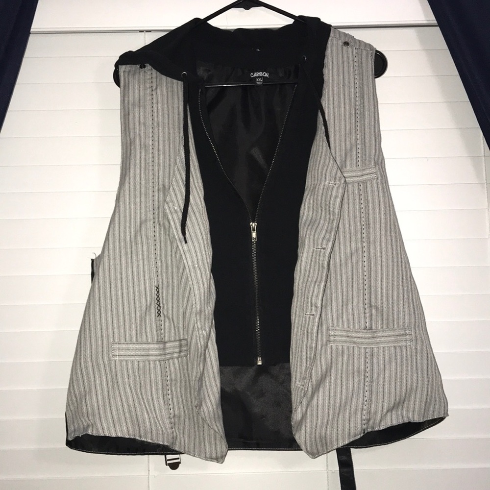 Black & Grey Pinstripe Double Vest w/zipper